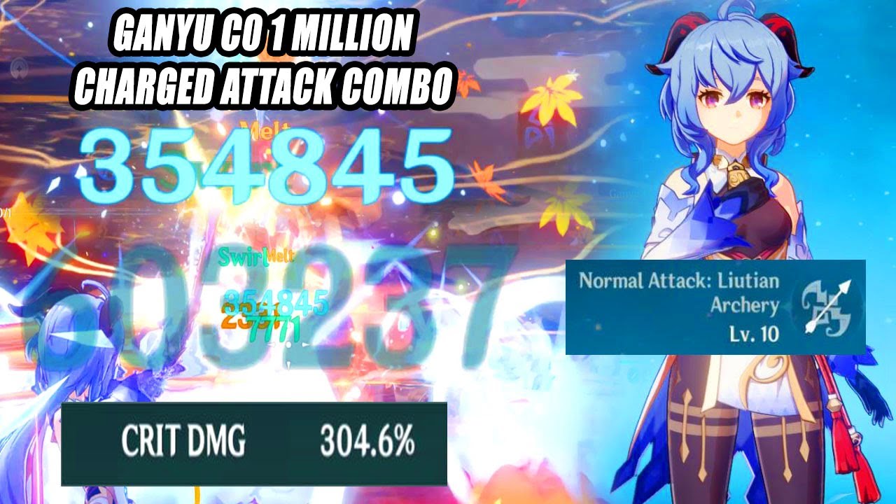Ganyu C0 Crowned 304 % Crit DMG - 1 Million DMG Charged Attack Combo Showcase