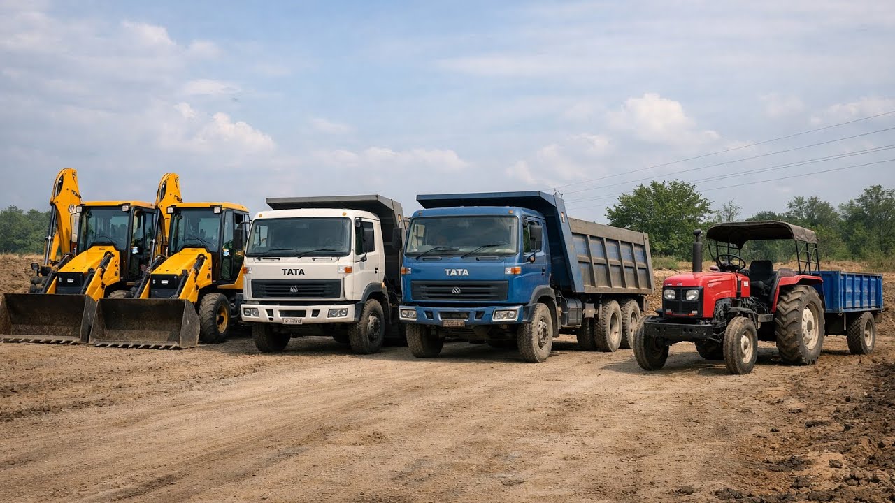 JCB 3Dx Machine Loading Mud in TaTa Tripper 2518 Truck | Swaraj 855 Tractor | Mahindra Tractor |
