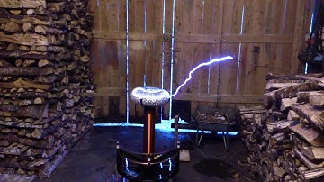 Rotating spark gap Tesla Coil from microwave transformers (2)