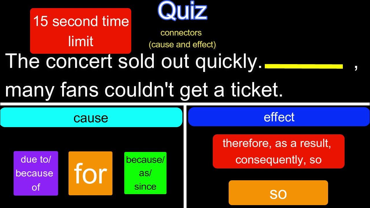 Connector Quiz (cause and effect) from "Sentences" online course