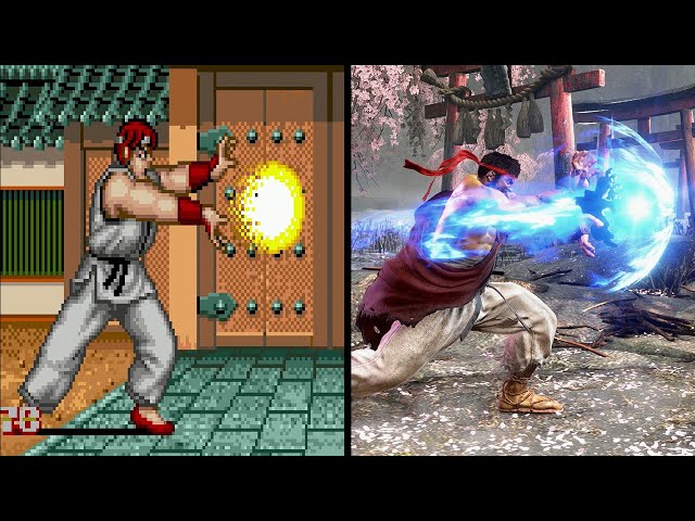 Evolution of Ryu's Hadoken 1987-2022 class=