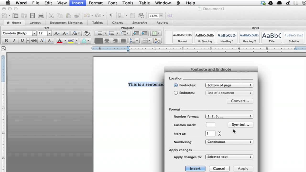 add footnote in word document