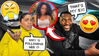 STALKING my EX GIRLFRIEND With My FIANCEÉ in the car! *SHE SNAPS*