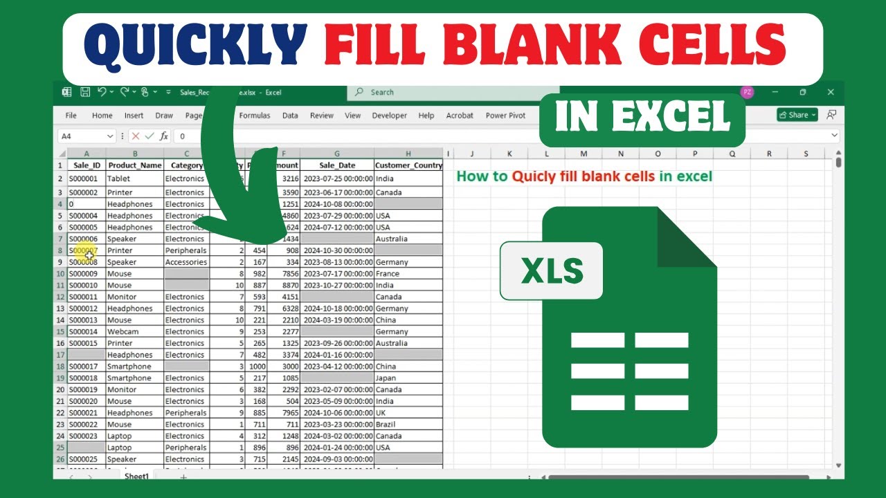 How To Quickly Fill Blank Cells In Excel - YouTube