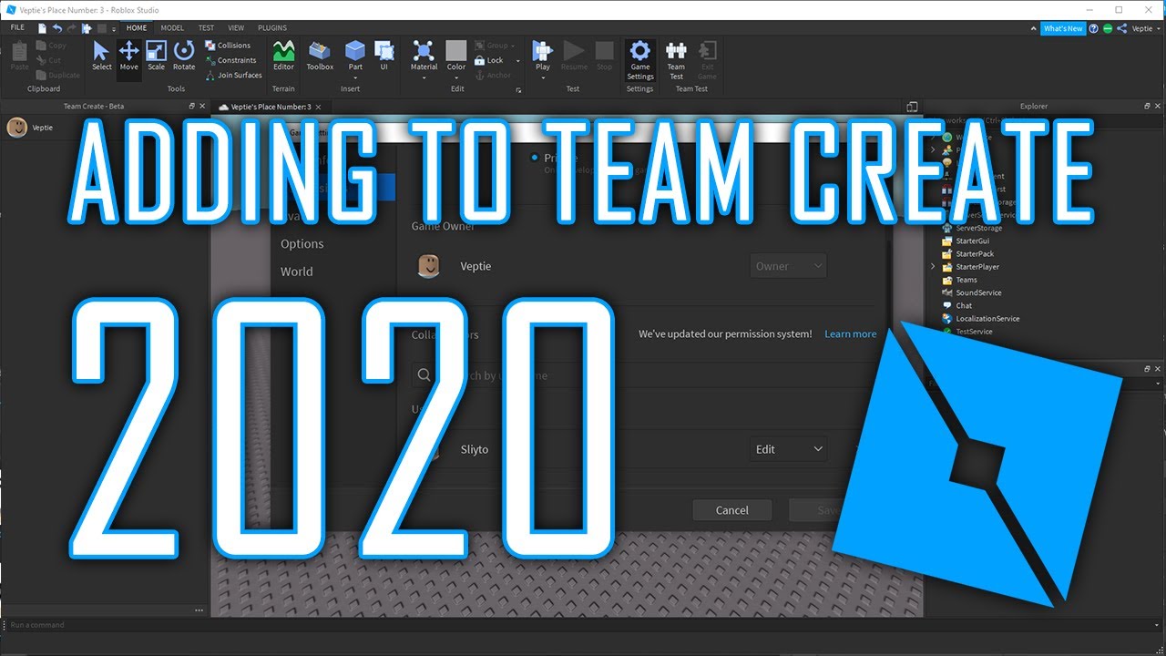 Roblox Studio Adding To Team Create 2020 Studio Youtube - how to team build on roblox studio