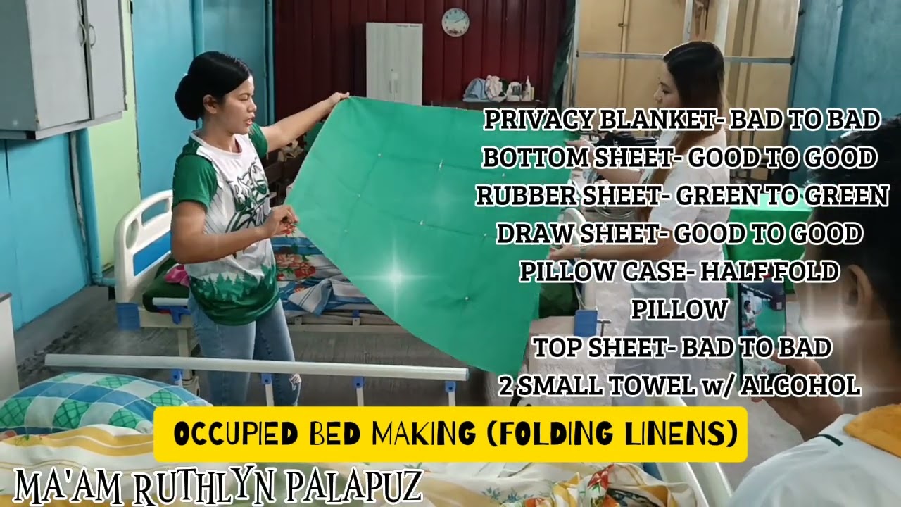 FOLDING LINENS OCCUPIED BED MAKING @maamruthlynpalapuz new curriculum 🎉