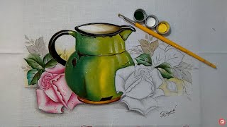 Aprenda a pintar jarros, folhas e rosas com Roberto Ferreira