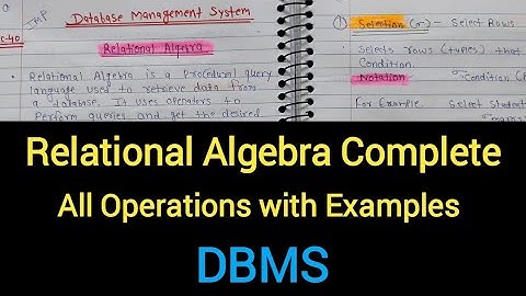 Relational Algebra in DBMS with Examples | Types of Relational Operations in Hindi | DBMS