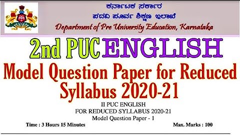 2nd PUC ENGLISH Model Question Paper-1 for Reduced Syllabus 2020-21