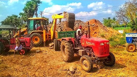 Mahindra 585 DI Tractor With Loaded Trolley Pulling JCB 3DX Machine | JCP video | kumaran tractors