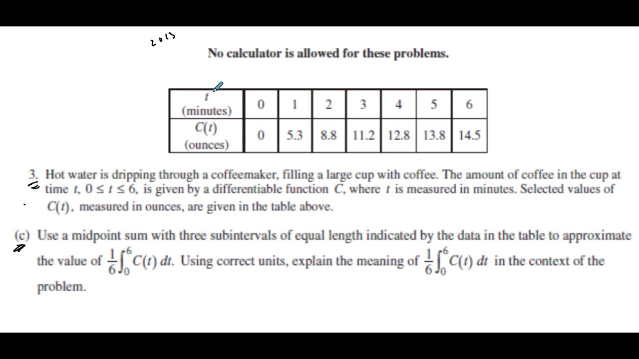 2013 AP Calculus AB FRQ 3 c and d Explination YouTube