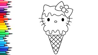 Beautiful Hello Kitty Ice-cream Drawing, Painting &amp; Coloring For Kids and Toddlers_ Kids Art 