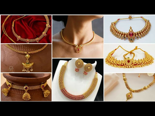 Exquisite Gold Marathi Thushi Necklace Set