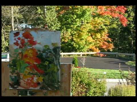 Plein Air Timelapse Oil Painting Demo "October Trees" Guitar-Pete Ribaudo Mandolin by Ramona Dooley