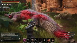 Conan Exiles Gameplay: Giant Croc Boss Killing Strategy. Easy with Thralls