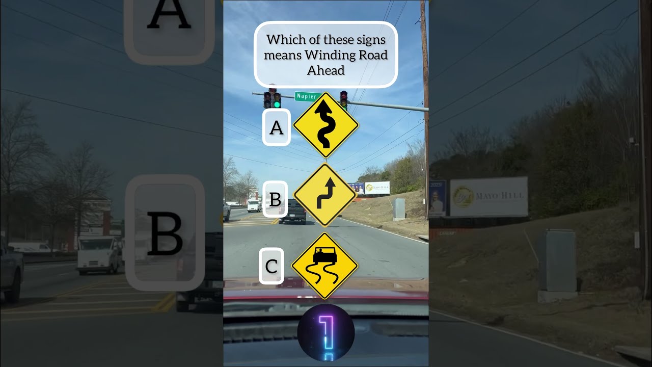 DMV Permit Practice Test Which Of These Signs Means Winding Road Ahead Dmvtest Roadsigns
