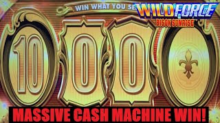 MASSIVE WIN! BIG DOLLAR GOLD CASH MACHINE + Wild Force BISON Sunrise slot play! TRIPLE BONUS!