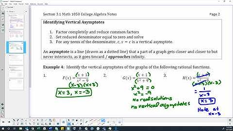 Math 1050 3-1 Video 3: Asymptotes vertical and horizontal