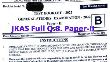 Question Paper JKPSC Combined Competitive Prelims Examination 2022 | General Studies Paper-II | JKAS