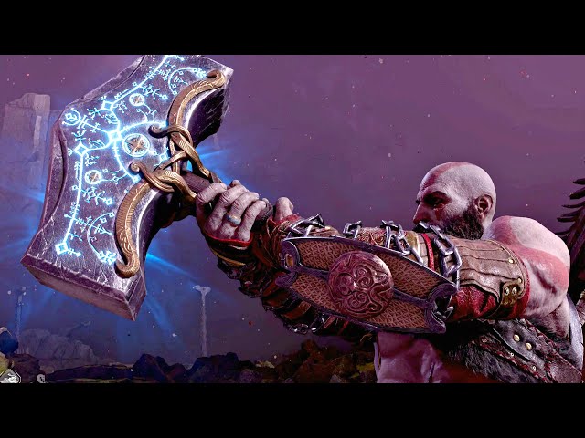 Kratos Lifts Thor's Hammer Mjolnir Scene - God of War 5 Ragnarok (4K 60FPS)  PS5 