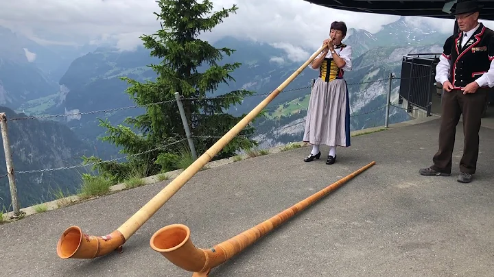Swiss Horn Blower at Schynige Platte Blows a Scale