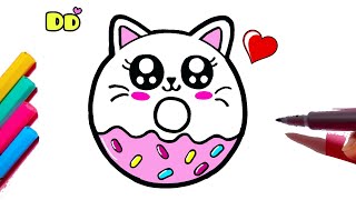 Como desenhar COOKIE CAT fofo KAWAII Donut ❤ Desenhos Kawaii | Desenhos para Desenhar #cat #desenhos