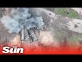 Ukrainian drones drop bombs on hidden Russian soldiers