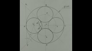 How to draw 4 circles inside a circle - Engineering drawing - Technical drawing