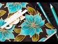 Yippee for Yana: Blue Poinsettias on Black with Prismacolor Pencils
