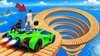 SHINCHAN AND FRANKLIN TRIED THE IMPOSSIBLE SPIRAL LOG PARKOUR CHALLENGE GTA 5 screenshot 5