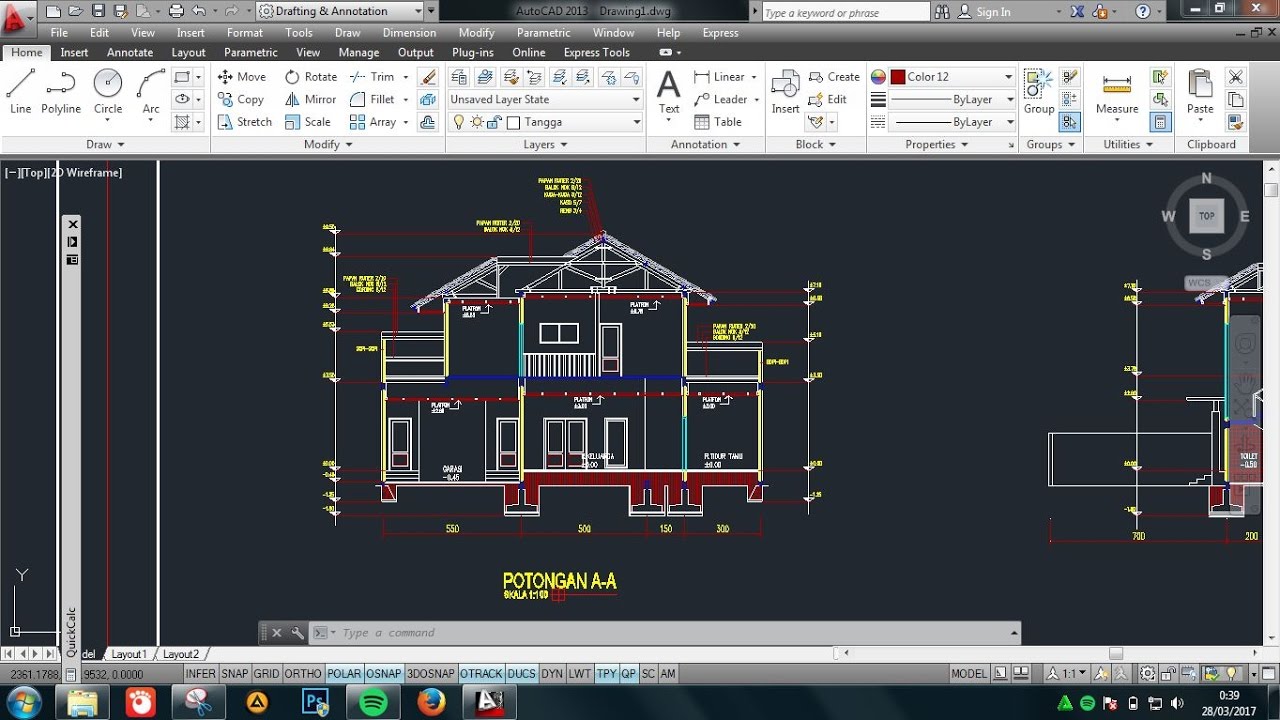 Cara membuat Potongan di Autocad building section in 