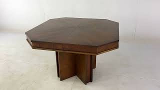 United Mid Century Walnut Pedestal Expanding Dining Table With 1 Leaf