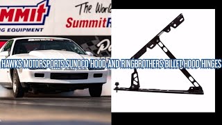 82-92 CAMARO HAWKS MOTORSPORTS SUNOCO HOOD AND RINGBROTHERS BILLET HOOD HINGES INSTALL AND MORE