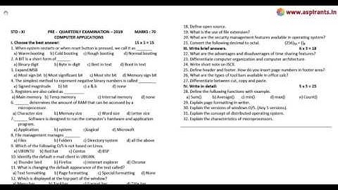 11th Computer Application Quarterly Model Question Paper 2019-20 | Thiruvannamalai District | EM