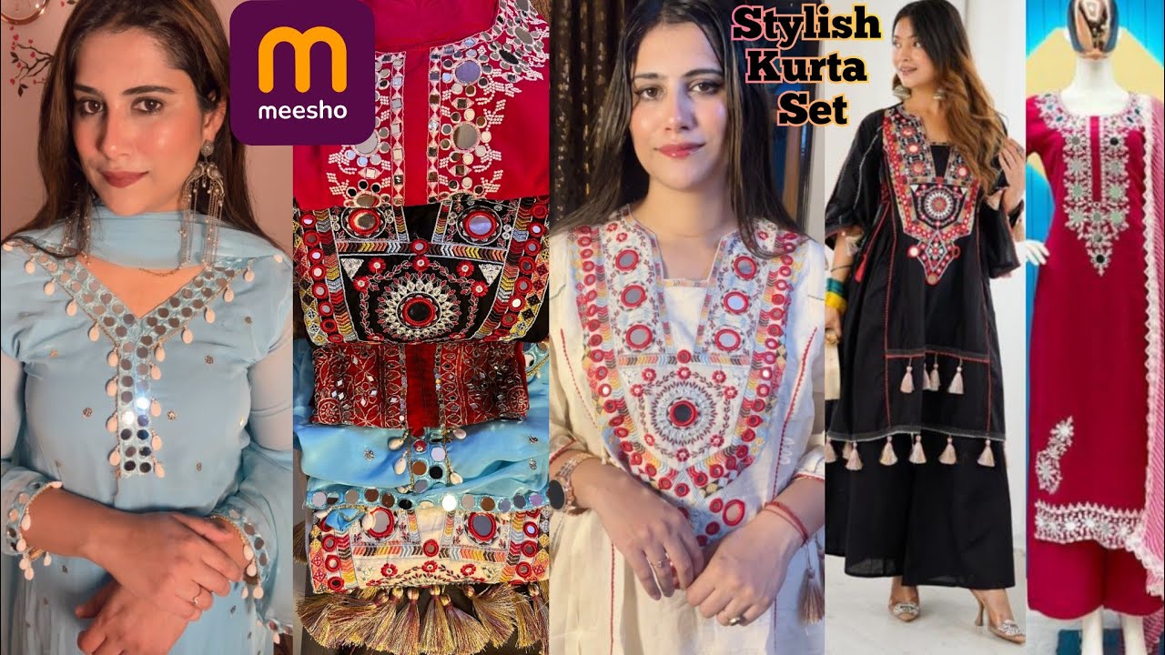 Meesho 10+viral Trending kurta set mirror work beautiful collection zarur dekhna guys🥰