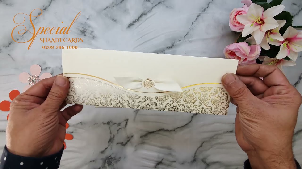 Slim Damask Wedding Invite with Silk Bow || BA2677 || Special Shaadi Cards
