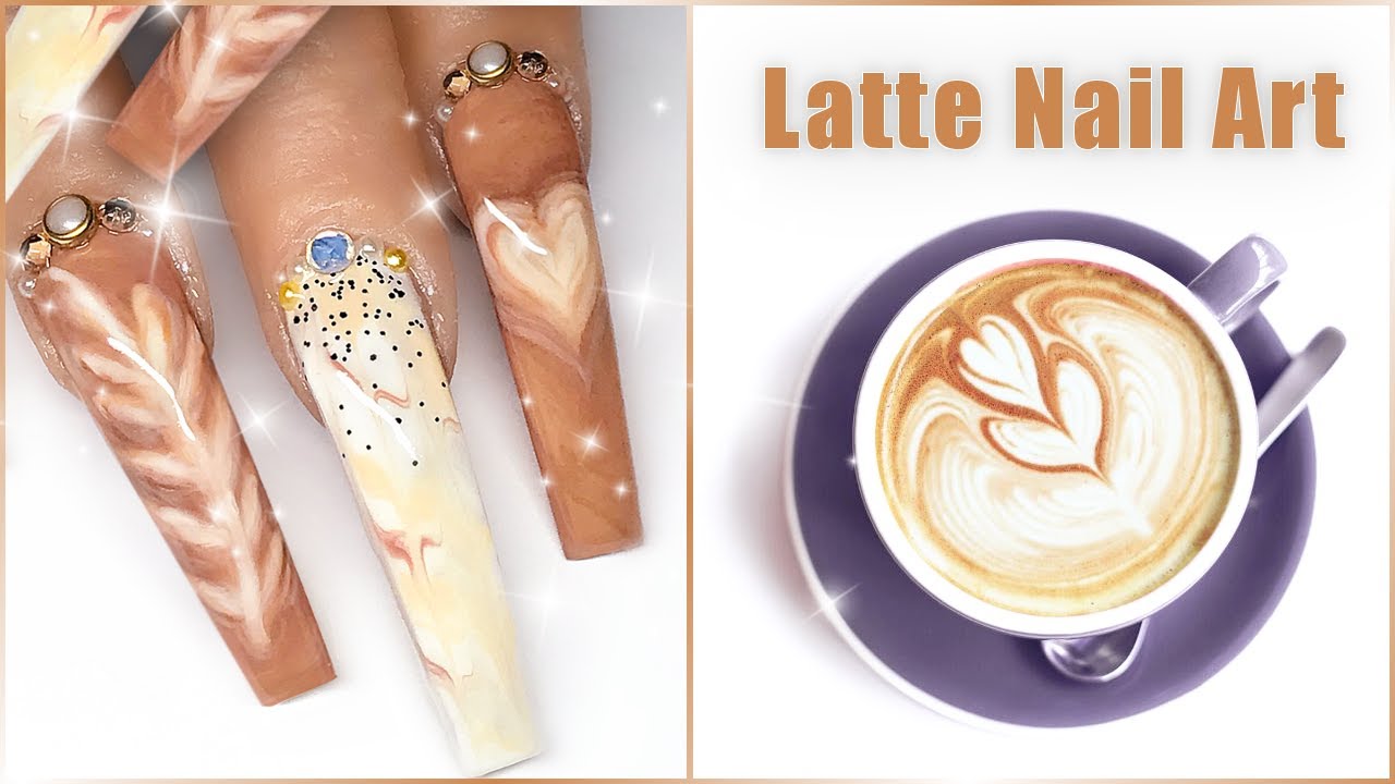☕️Latte Art Coffee Nails Fall Vibes Food Nails Hand Painted Nail Art☕️
