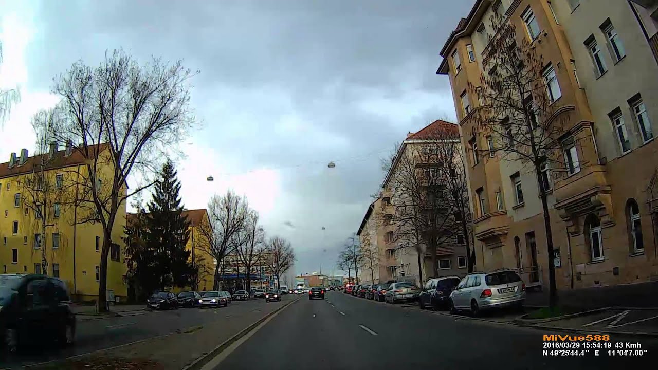D: Nürnberg. Fahrt durch die Bezirke Gugelstraße, Gibitzenhof, Sandreuth, Dianastraße. März 2016