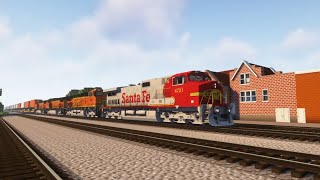 Two BNSF Intermodal Trains Meet in Minecraft Immersive Railroading