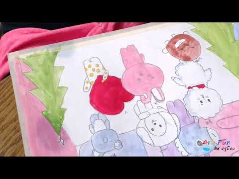 วาดภาพ สติ๊กเกอร์การ์ตูนวง BTS ของหวาหว่า ระบายด้วยสีโปสเตอร์ครับ | How to paint BTS step by step.