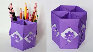 how to make paper pencil box and pen holder / paper pencil box / Diy pen holder / School crafts /DIY