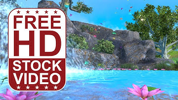 Free Stock Videos – pond with small waterfall and butterflies 3D animation