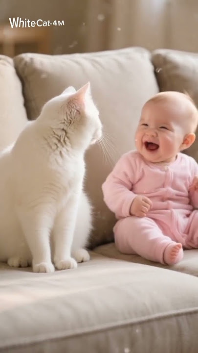 a cat and a baby laugh out loud after hearing a fart #funnycats #funnybaby