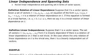 MATH118 - Linear Independence and Spanning Sets in Vector Spaces