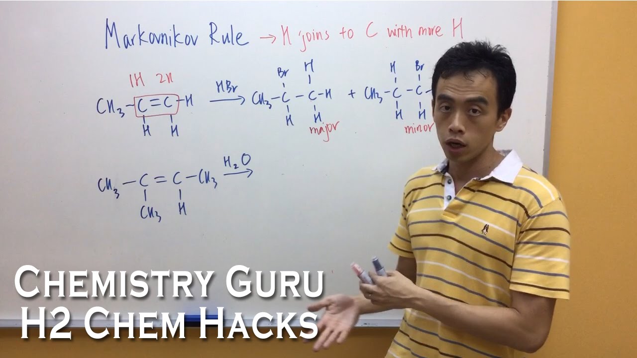 How to apply Markovnikov Rule to predict Major Product of Addition of Alkenes - H2ChemHacks