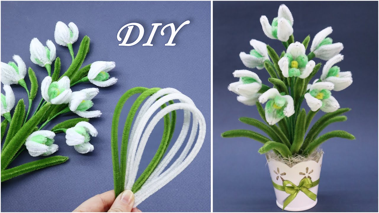 💞 Супер ПРОСТО! Букет ПОДСНЕЖНИКОВ своими руками 💞 Pipe Cleaners Flowers DIY
