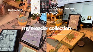my ereader collection | comparing the kindle, boox & bigme + rom/fantasy book reccs.