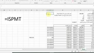 حساب القرض بالقسط المتناقص ... الدالة ispmt و جدول التسديد