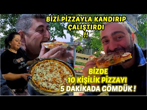 BİZİ PİZZAYLA KANDIRIP DELİ GİBİ ÇALIŞTIRDI ! BİZDE 10 KİŞİLİK PİZZAYI 5 DAKİKADA GÖMDÜK