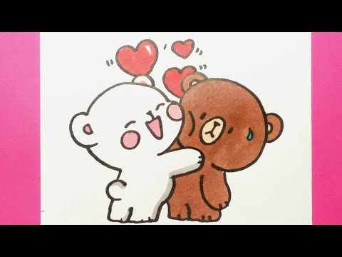 HOW TO DRAW HUGGING BEAR, CUTE AND EASY